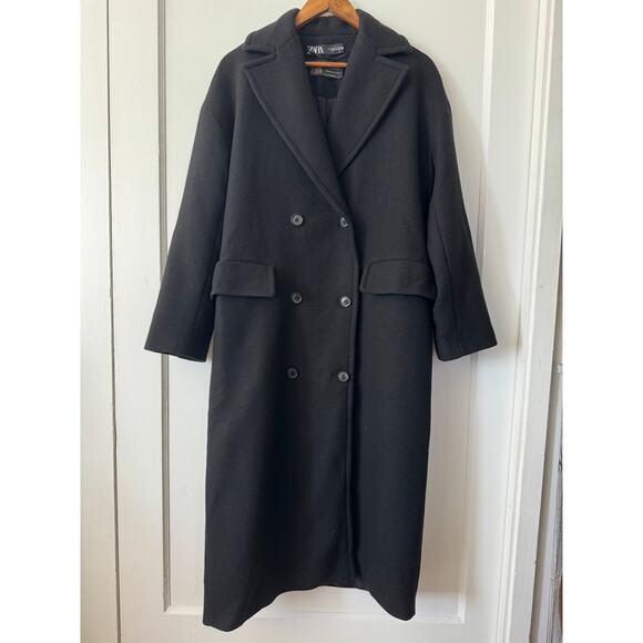 Zara Manteco Oversize Wool Masculine Double Breasted Coat Size Medium - Picture 2 of 14